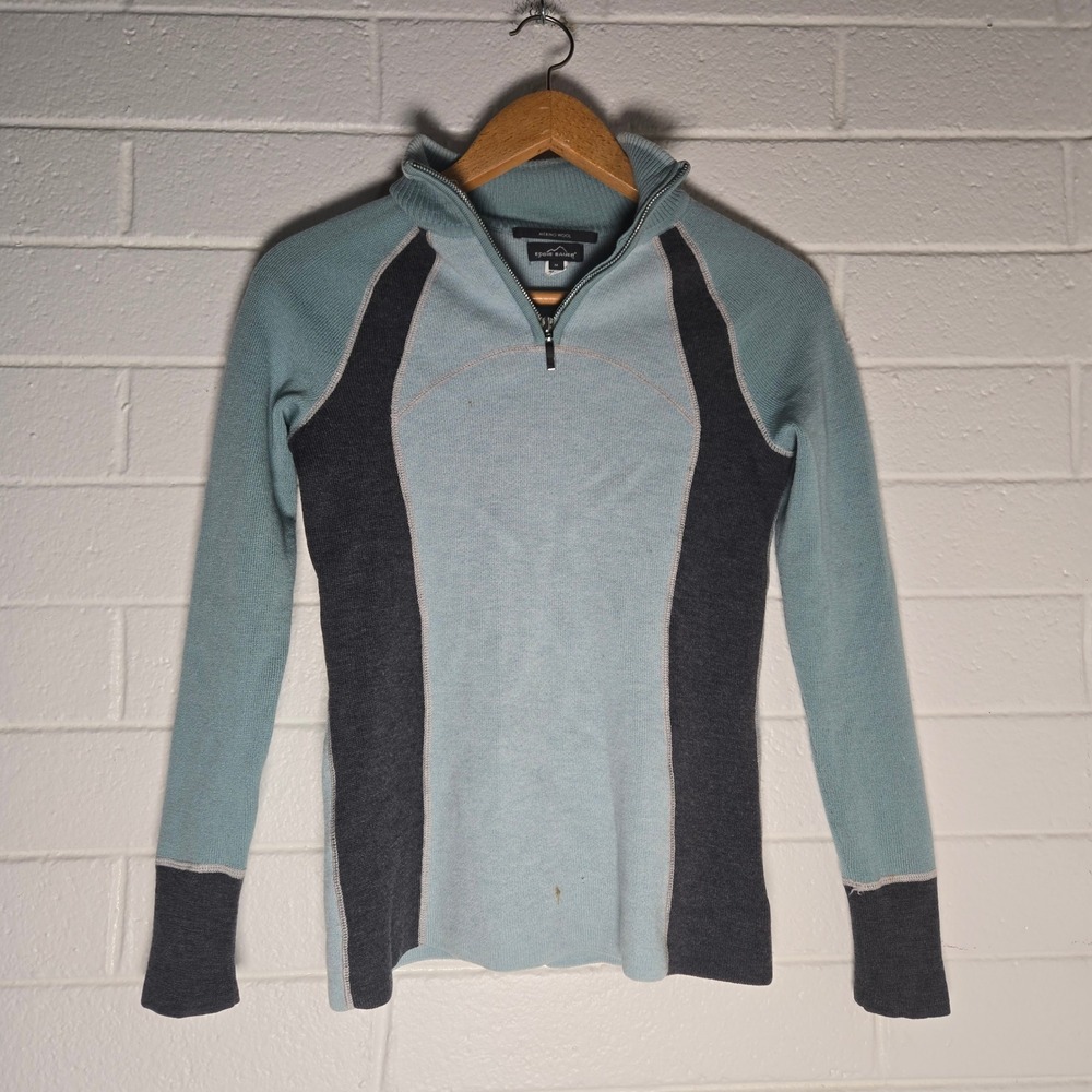 Eddie Bauer Womens Quarter Zip Sweater Merino Wool Colorblock Winter Cabincore M